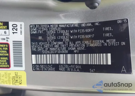 2015 Toyota Sienna Xle 8 Passenger from USA, damaged, VIN 5TDYK3DCXFS649698